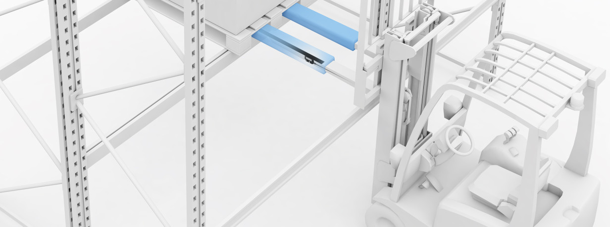 Measuring fork position on forklifts